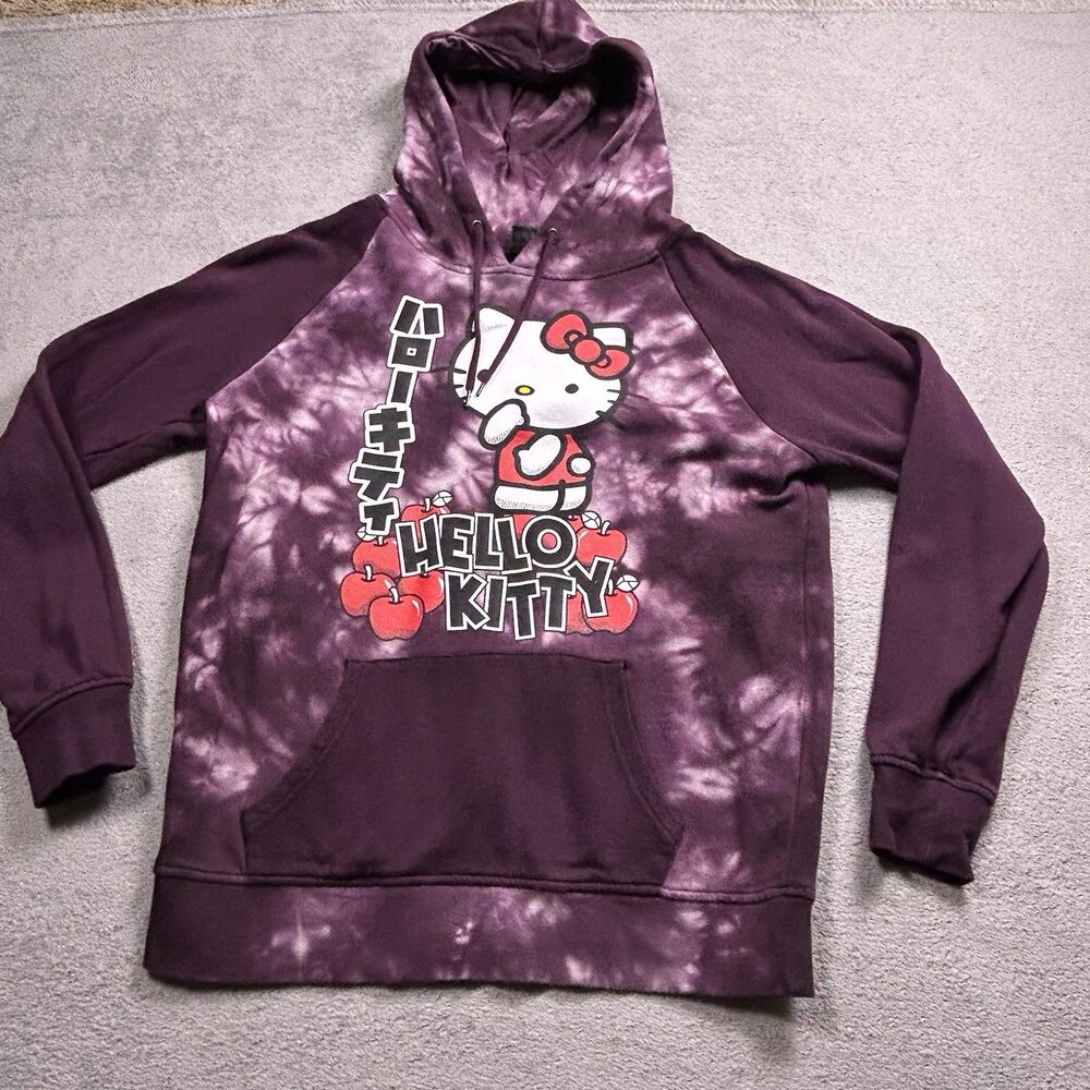 Zine Hello Kitty Hoodie Women's Large Purple Tie Dye Sanrio Y2K Kawaii